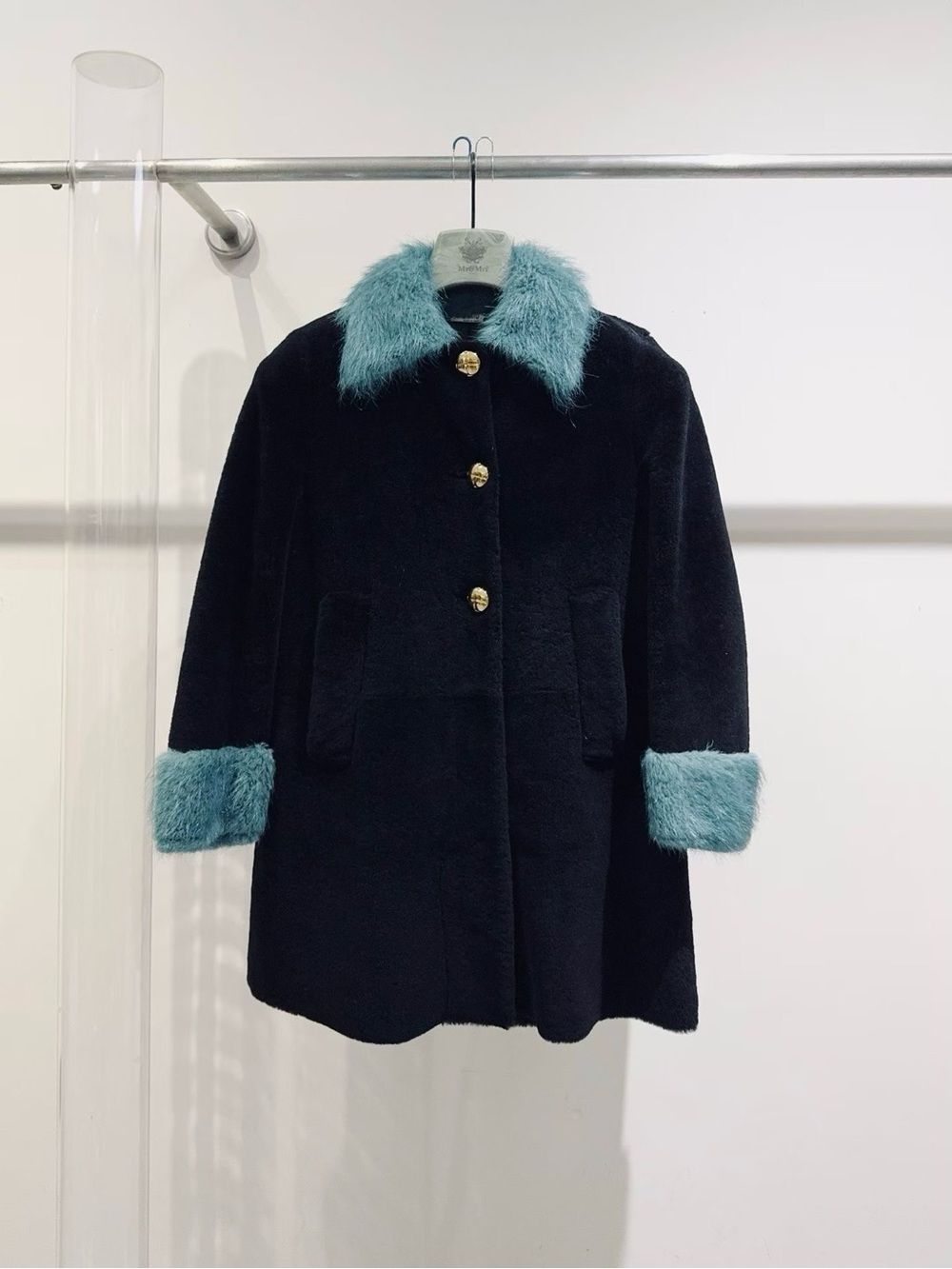 Miu Miu Black Teddy Coat with Teal Trim